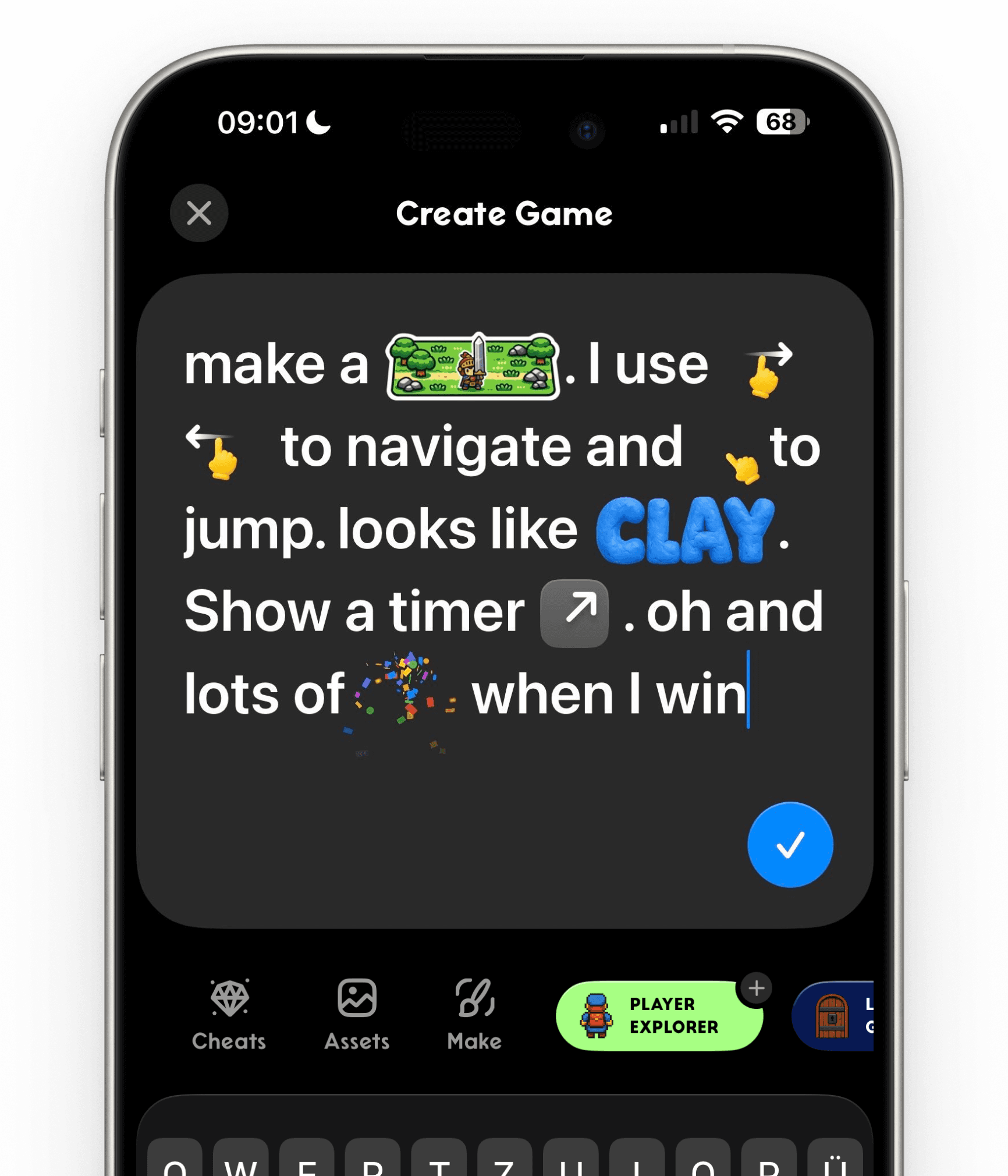 Prompt box for creating games